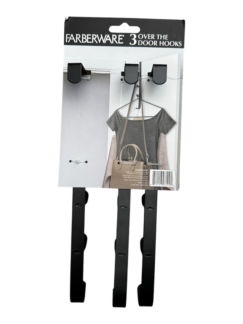 Farberware Black Over-the-Door 3-Hook Organizer NEW